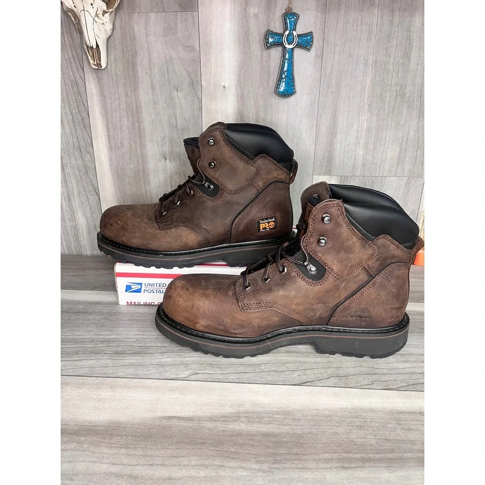 Timberland PRO Work Boots Men 12M Brown Steel Toe Leather Pit Boss 6 Inch
